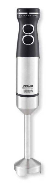 Frullatore a immersione Zephir 1000W in acciaio inox con manico nero, pulsanti di controllo e base stabile, ideale per cucina professionale