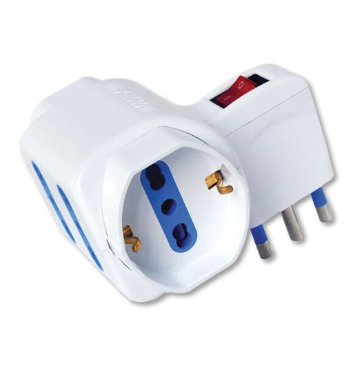 Multipresa Bipasso Schuko salvaspazio con 16/2 prese, design compatto e interruttore integrato. Ideale per ottimizzare lo spazio in casa o ufficio.