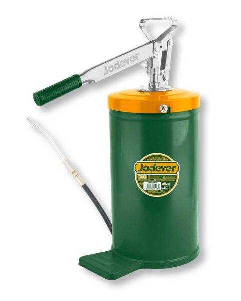 Ingrassatore Manuale 16KG per Uso Professionale con serbatoio in acciaio verde e tubo flessibile da 1500 mm, ideale per officine e industria.