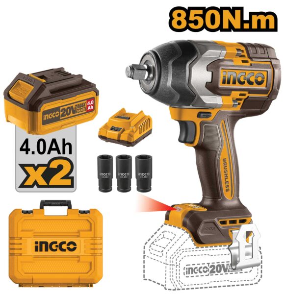 Llave de impacto 20V 1/2P. con 2 baterías de 4,0 Ah 850 N.m