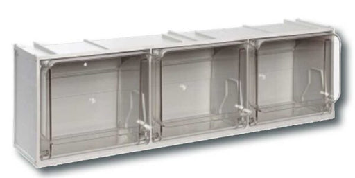 Cassettiera modulare 3 cassetti trasparenti, compatta e resistente agli urti, ideale per utensili. Struttura in PP con cassetti basculanti in PET.