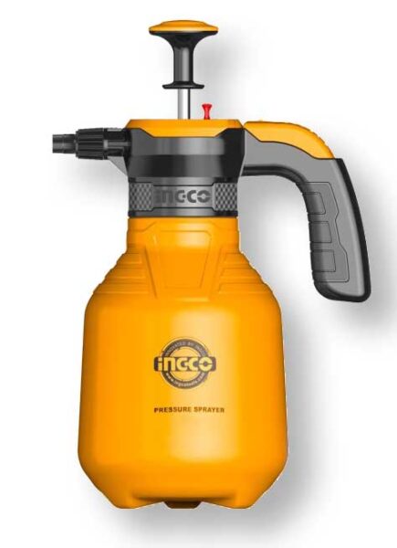 Spruzzino a pressione Ingco da 2 litri in colore giallo con manico ergonomico, valvola di sicurezza e ugello nebulizzatore, ideale per giardinaggio