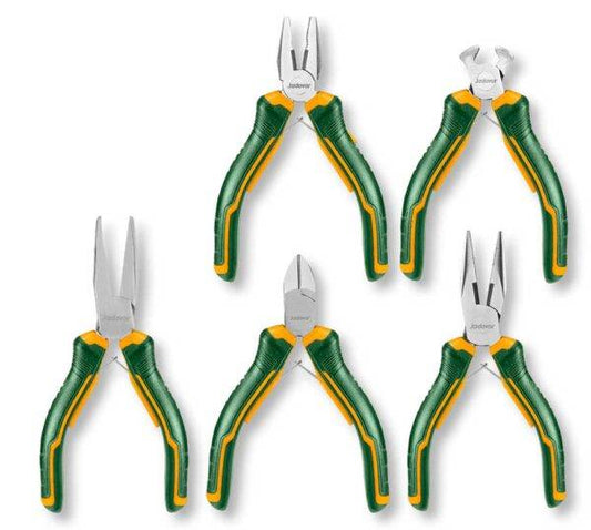 Set 5 Mini Pinze - Precisione per lavori elettronici fai-da-te, impugnatura ergonomica, ideali per spazi ristretti e modellismo.