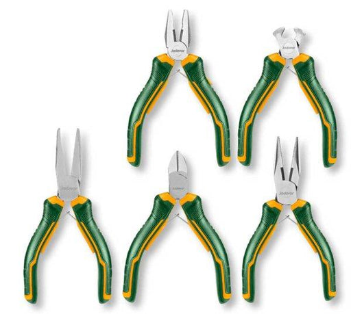 Set 5 Mini Pinze - Precisione per lavori elettronici fai-da-te, impugnatura ergonomica, ideali per spazi ristretti e modellismo.