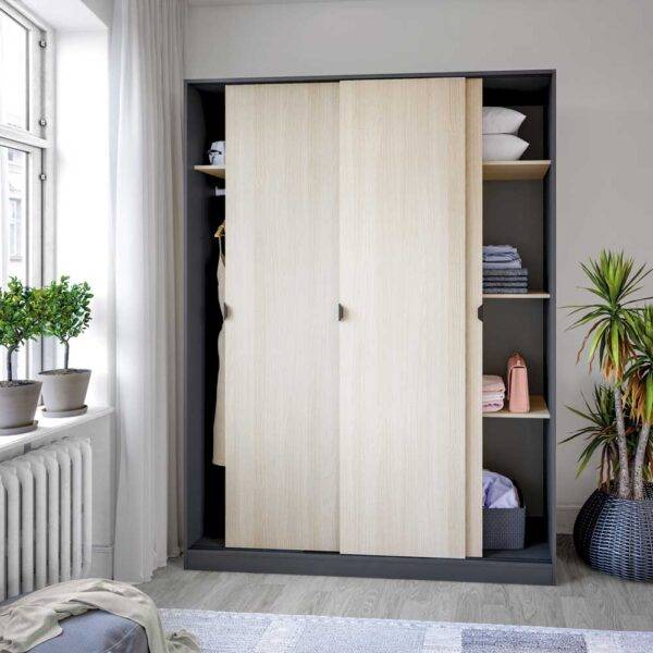 Armadio 3 Ante Scorrevoli 150x50x200h Rovere e Grigio Antracite