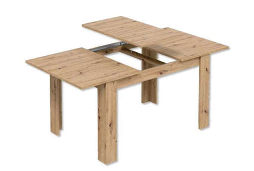 Tavolo allungabile in legno di rovere con superficie naturale, estensibile da 140 a 190 cm, con gambe robuste e piano di supporto, ideale per sala da pranzo.