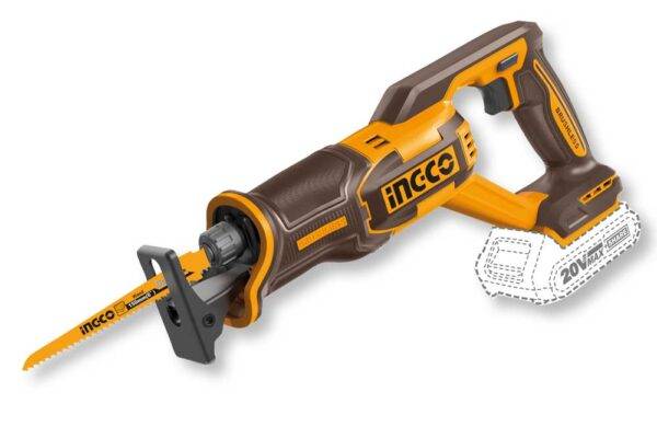 Seghetto a batteria 20V nudo con lama a gattuccio, corpo ergonomico in plastica e manico antiscivolo, ideale per tagli precisi in vari materiali