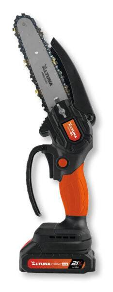 Seghe elettriche portatile con lama da 150 mm, corpo nero e arancione, batteria da 21V-2Ah, ideale per potatura e tagli di legno