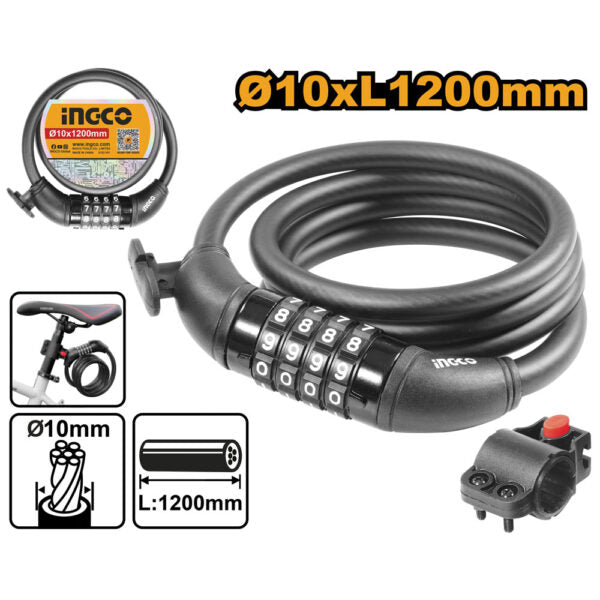 Lucchetto per Bici 10x1200mm – Antifurto con Combinazione e Supporto