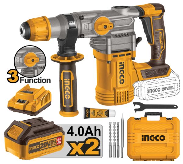 Tassellatore Demolitore 20V Brushless SDS Plus 4,5J con 2 Batterie 4Ah, Valigetta – P20S