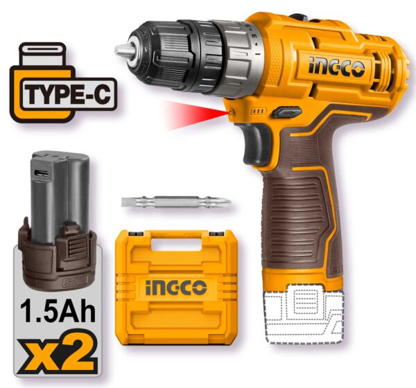 Trapano avvitatore 12V, 20 Nm, con 2 batterie 1.5Ah e valigetta