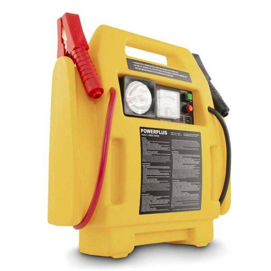Avviatore portatile 4in1 giallo con compressore, powerbank, cavi rossi e neri, display e maniglia, ideale per veicoli, SKU: M-POWX411