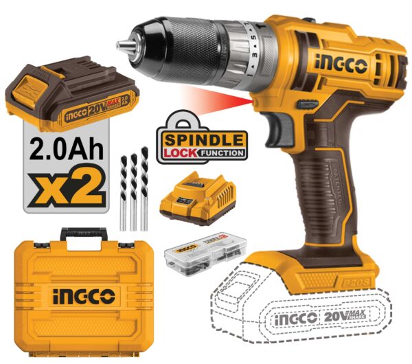 Perceuse à percussion 20 V avec 2 batteries 2, 0 Ah + chargeur + mallette