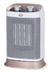 Stufa ceramica oscillante bianca con pannello di controllo con due manopole, griglia frontale e base beige, ideale per riscaldamento domestico.