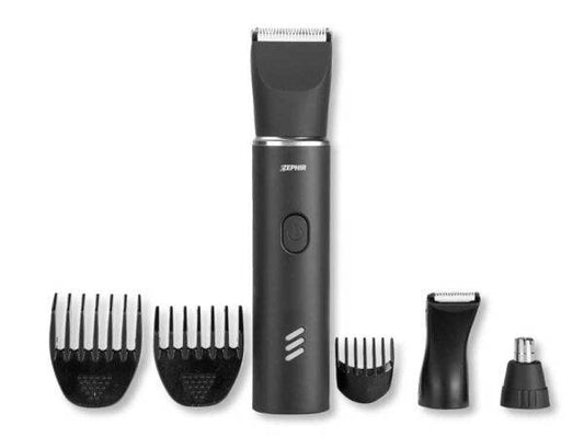 Kit ricaricabile 3 in 1 Zephir per barba, capelli, viso e corpo con testine intercambiabili, in colore nero, ideale per cura personale