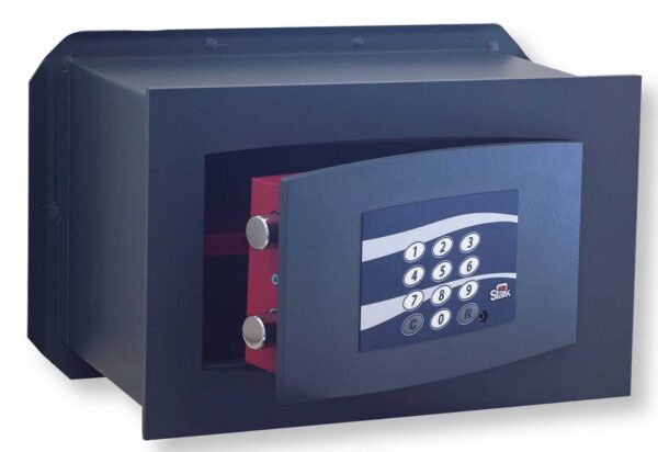 Cassaforte digitale Stark 42x28x19,5 cm in acciaio 8 mm con 4 catenacci, tastiera elettronica e LED per sicurezza domestica.