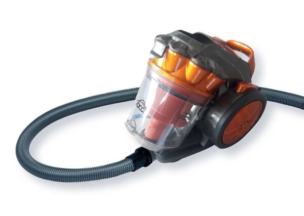 Aspirapolvere ciclonico compatto con filtro trasparente, tubo flessibile e accessori, ideale per pulizie domestiche, colore nero e arancione - SKU: DCG-BS5012