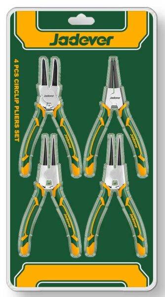 Set 4 pinze anelli elastici 180MM Jadever con impugnatura ergonomica, ideale per lavori di precisione e riparazioni professionali.