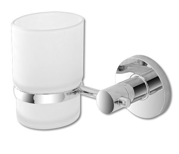 Portaspazzolino in cromo e vetro satinato con piastrina antiruggine