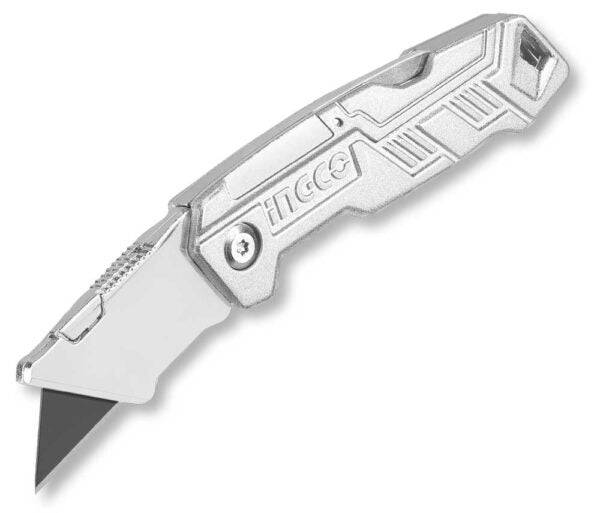 Cutter professionale in alluminio con lama retrattile, design compatto e resistente, ideale per lavori di precisione e tagli artigianali, SKU: I/HUK6236