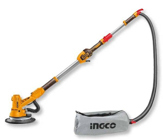 Levigatrice a Giraffa 1050W Ingco con asta telescopica, LED integrato, accessori e tubo flessibile, ideale per levigatura di superfici grandi