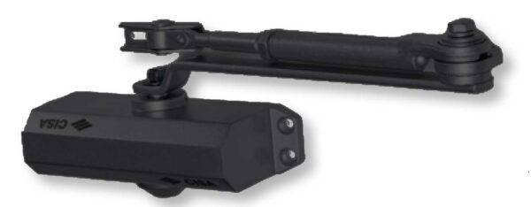 Chiudiporta con arresto Serie 604 in alluminio – Nero