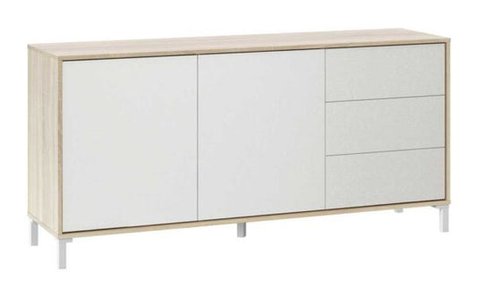 Credenza Brooklin 154 cm – 2 Ante, 3 Cassetti, Bianco e Rovere