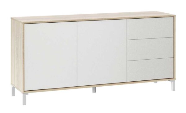 Credenza Brooklin 154 cm – 2 Ante, 3 Cassetti, Bianco e Rovere