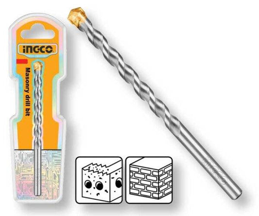 Punta trapano muratura Ingco in carburo, lunghezza 120 mm, con design a spirale in colore argento e punta in ottone, ideale per forare calcestruzzo e muratura.