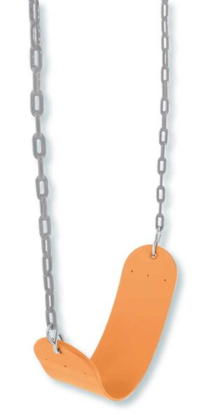 Altalena per bambini in plastica arancione con catene rivestite in metallo, seduta a forma di sedia, ideale per giardino, misura 50x14x140cm.