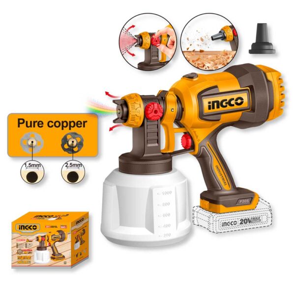 Aerografo spray a batteria giallo e nero con ugello regolabile, serbatoio trasparente da 800 ml, ideale per finiture precise e dettagliate