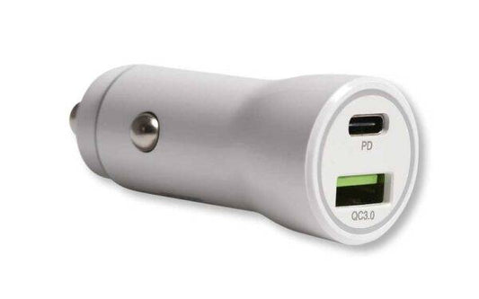 Caricatore auto rapido 20W con porta USB Type-C e USB QC3.0, colore bianco, compatibile con dispositivi mobili, SKU: SF225W