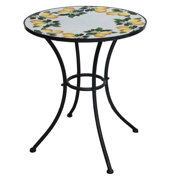 Tavolo Mosaico Lemon Ø60 cm – Ferro verniciato, piano in ceramica decorata