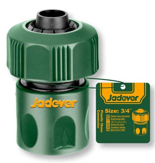Raccordo Rapido 3/4P Jadever in plastica verde per tubi da giardino, ideale per accessori giardinaggio e utensileria professionale.