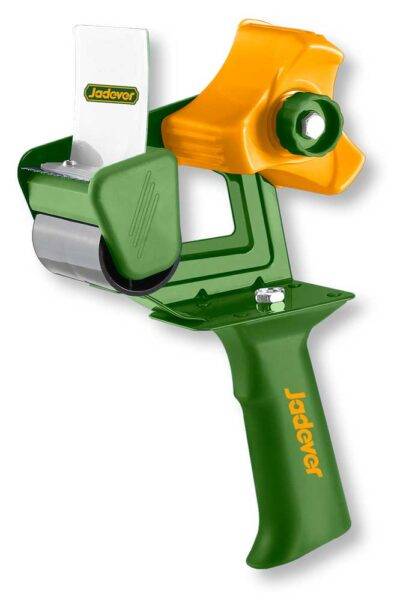Tendinastro Jadver per nastro adesivo fino a 55 mm con freno regolabile, impugnatura ergonomica verde e struttura robusta per imballaggi.