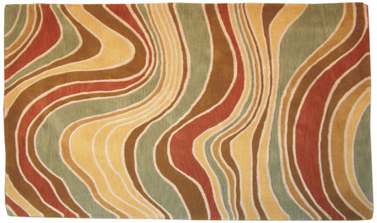 Tappeto indiano tufted fantasia con motivi ondulati in colori caldi come giallo, verde e rosso, misura 160x230 cm, spessore 2 cm