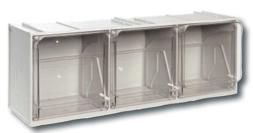 Cassettiera modulare 3 cassetti trasparenti in PET, struttura in PP resistente agli urti, ideale per utensili e uso professionale.