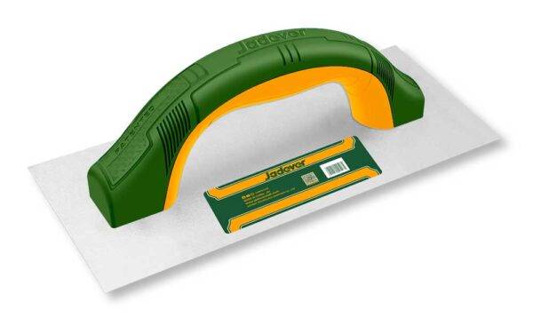Frattone liscio in acciaio verde e giallo, misura 230x100 mm, ideale per lavori di edilizia e muratura, con manico ergonomico