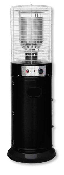 Stufa a fiamma circolare a gas con base nera, altezza 135 cm, struttura robusta, ideale per riscaldare ambienti interni ed esterni, SKU: TROPIC-CIRC-135