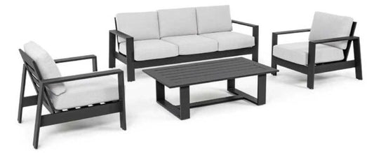 Salotto alluminio Set Bally – 4 pezzi, cuscini sfoderabili, struttura resistente, grigio