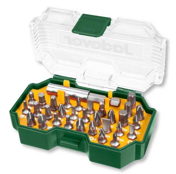 Set 32 Pezzi Bit e Portabit - Offerta Imperdibile con custodia verde trasparente, ideale per lavori di bricolage e fai da te.