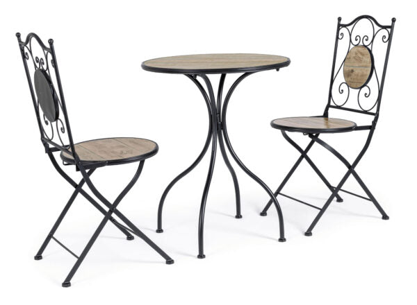 Set tavolo e sedie in ferro e ceramica mosaico Kansas – 3 pezzi, design elegante con sedie pieghevoli e struttura in ferro verniciato per esterni.