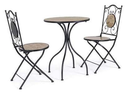 Set tavolo e sedie in ferro e ceramica mosaico Kansas – 3 pezzi, design elegante con sedie pieghevoli e struttura in ferro verniciato per esterni.