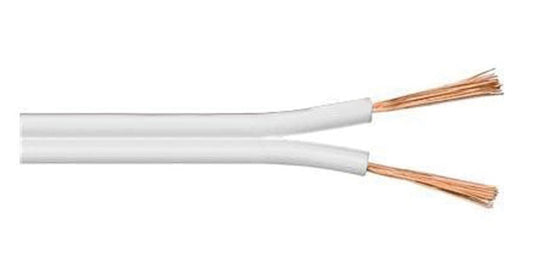 Cavo bipolare piatto 2x0,75 mm² bianco, bobina 100m flessibile per lampade e piccoli impianti elettrici, facile da installare e sottile.