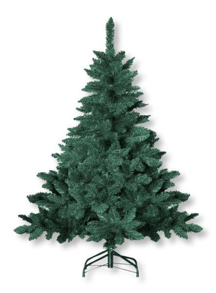 Albero di Natale artificiale Timmy 120 cm con rami folti e realistici, base in metallo stabile, ideale per spazi ridotti, colore verde scuro.