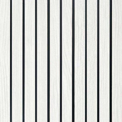 Pannello murale in PVC effetto legno 3D con doghe bianche, stile moderno e luminoso, facile da installare, SKU: PANMU-44037