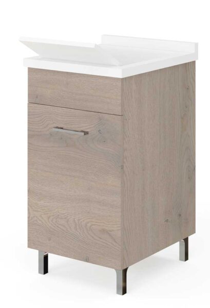 Mobile Lavatoio 1 Anta 45x50x83H Noce Americano - Vasca Polipropilene con Sifone