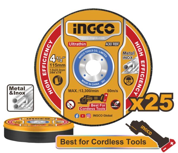 Set 25 dischi abrasivi 115mm x 1,0mm – Taglio acciaio e metallo, box da 25