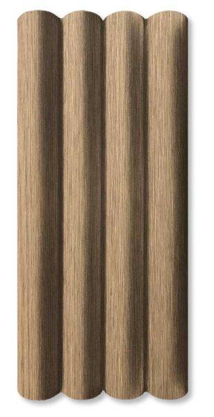 Pannello murale SPC rovere cannettato con effetto 3D, resistente e decorativo, dimensioni 280x14x2 cm, ideale per interni eleganti e durevoli.