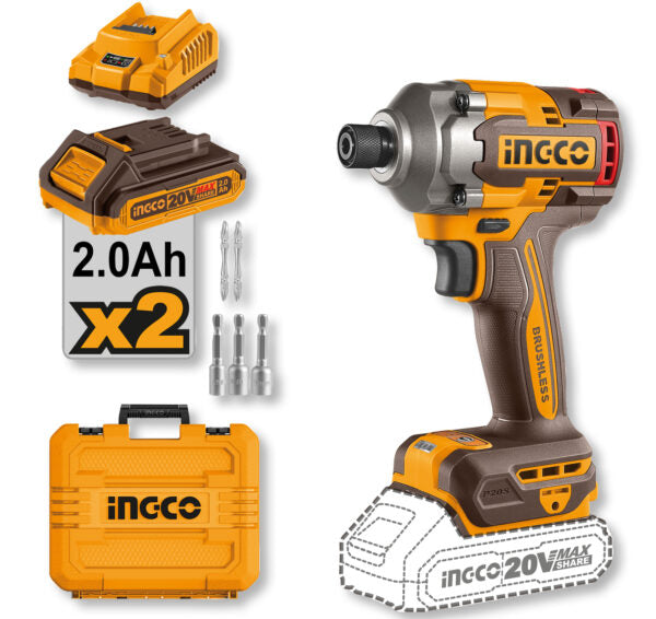 Avvitatore a Impulsi 20V 1/4" 285Nm con 2 Batterie 2.0Ah Ingco